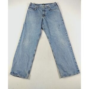 Eddie‎ Bauer Jeans Mens 36x32 Light Wash Blue Relaxed Fit Straight Distressed